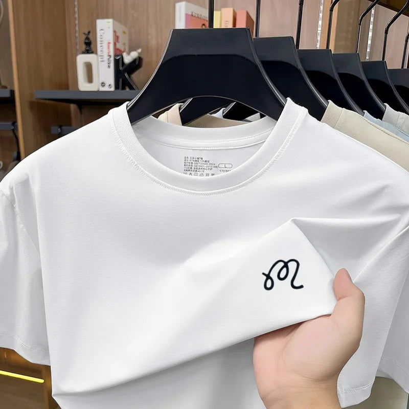 Men's New Summer High Quality Cooling Sensation T-Shirt Round Neck Brand Printing Short Sleeves Tops Leisure Fashion Men Swear