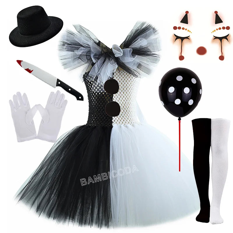 The Clown Costume Terrifier Art Girl Black White Fancy Tutu Dress Horror Joker Dress for Girls Halloween Carnival Party Costumes