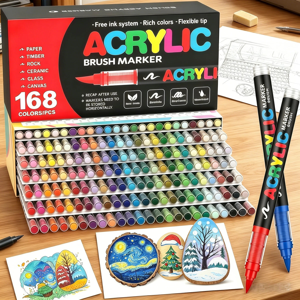 Acrylic Markers Art Markers for Wood Stone Canvas Glass Fabric Eggshells Multi-Surface Marker Pens