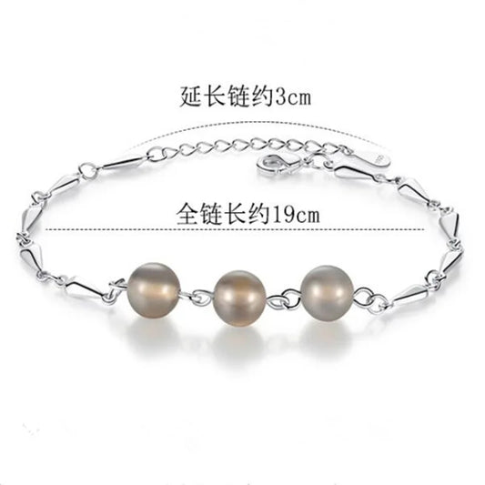 S925 Sterling Silver Bracelet Natural Gray Agate Crystal Bead Bracelet Engagement Party Jewelry Gift For Women