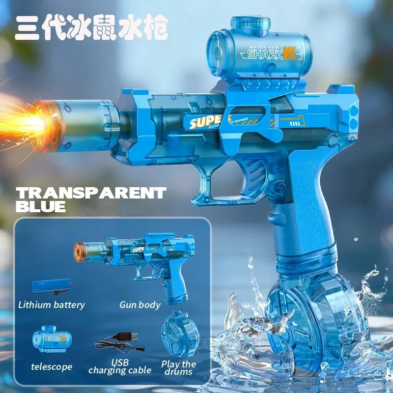 Space Electric Water Gun Energy Ring Burst Transformation LED Lights Large Capacity Full Auto Continuous Fire Squirt Gun Toys