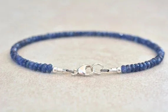 Sapphire Bracelet, September Birthstone Natural Blue Sapphire, Gemstone beaded Bracelet Handmade