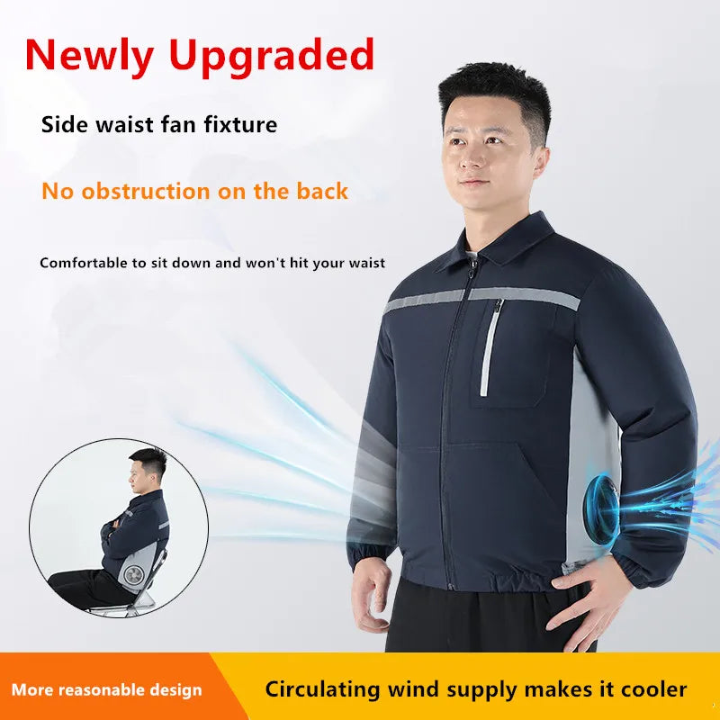 New Men'S Outdoor Fishing With Fan Clothes Construction Site Driving Heatstroke Prevention Cooling Work Coat(Without Power Bank)