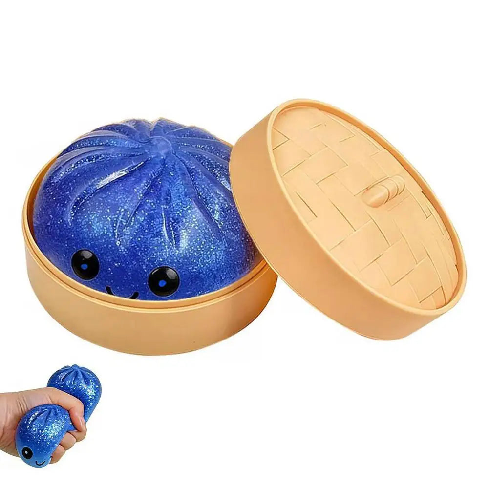 Colorful Dumpling Squishes Stress Balls Fidget Sensory Toys Simulation Food Squishies Bun with Steamer Squeeze Dough Ball Gifts