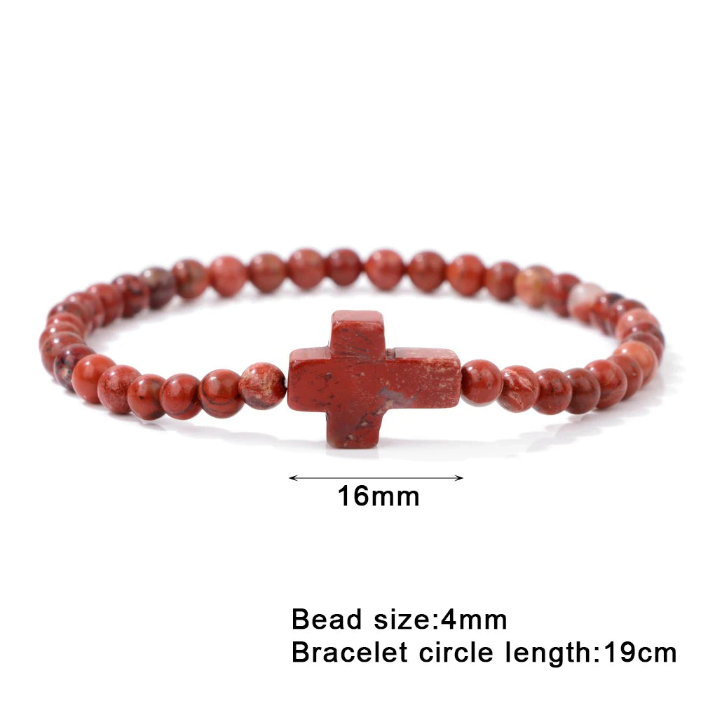 Trendy 4mm Beads Bracelet Stone Cross Charms Bracelet For Women Natural Gems Crystal Bangles Handmade Jewelry Men Yoga Prayer