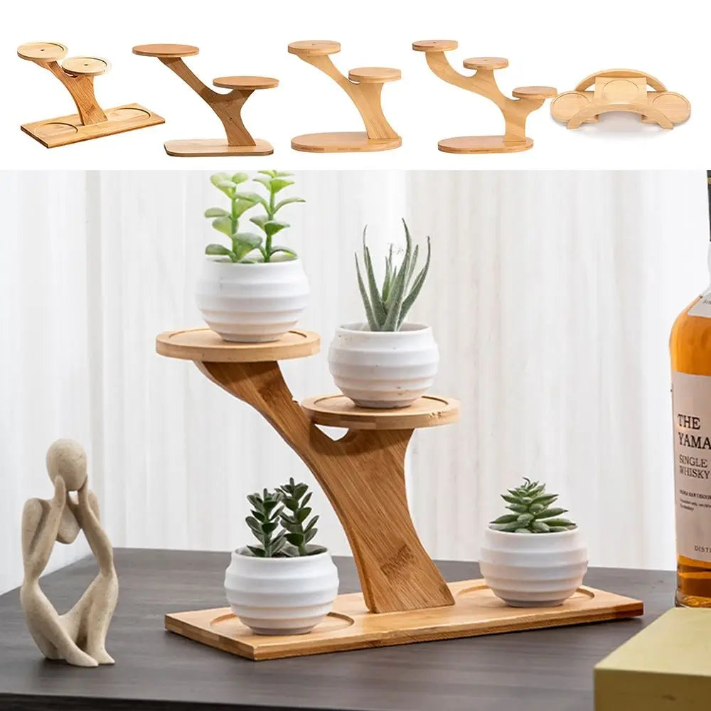 Bamboo Wood Flowerpot Tray Plants Stand Multi-layer Succulents Bonsai Organizer Desktop Ornament Home Decoration