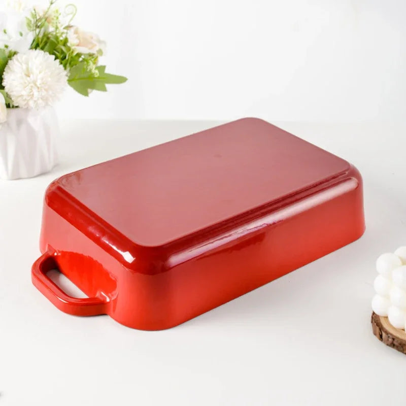 Multifunctional Double Ear Enamel Pan for Steak Frying Baking Western Food Oven Baked Meat And Fish Kitchenware