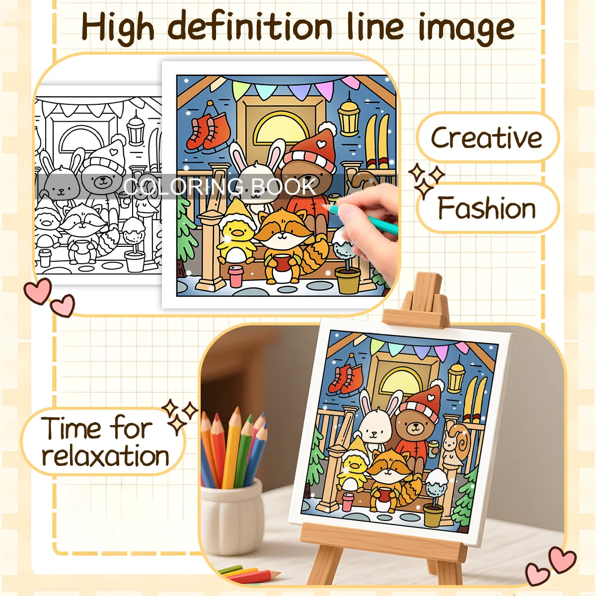 CHIRSTMAS HOLIDAY Coloring Book for Adults Featuring Cartoon Bold-easy Patterns for Relaxation Kids DIY Painting Drawing Books