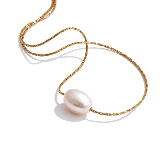 Yhpup Basic Style Jewelry Natural Freshwater Pearl Pendant Fashion Necklace Popular Stainless Steel Chic Waterproof Jewelry Gift