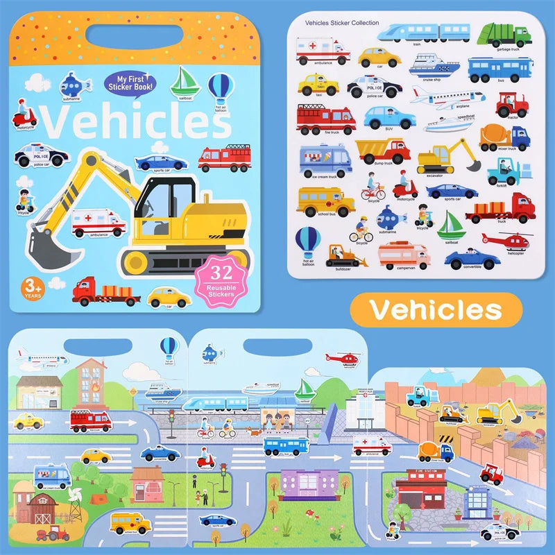 1set Waterproof Sticker Books Reusable Sticker Book For Toddlers Quiet DIY Activity For Kids, Fun & Educational Learning Toy