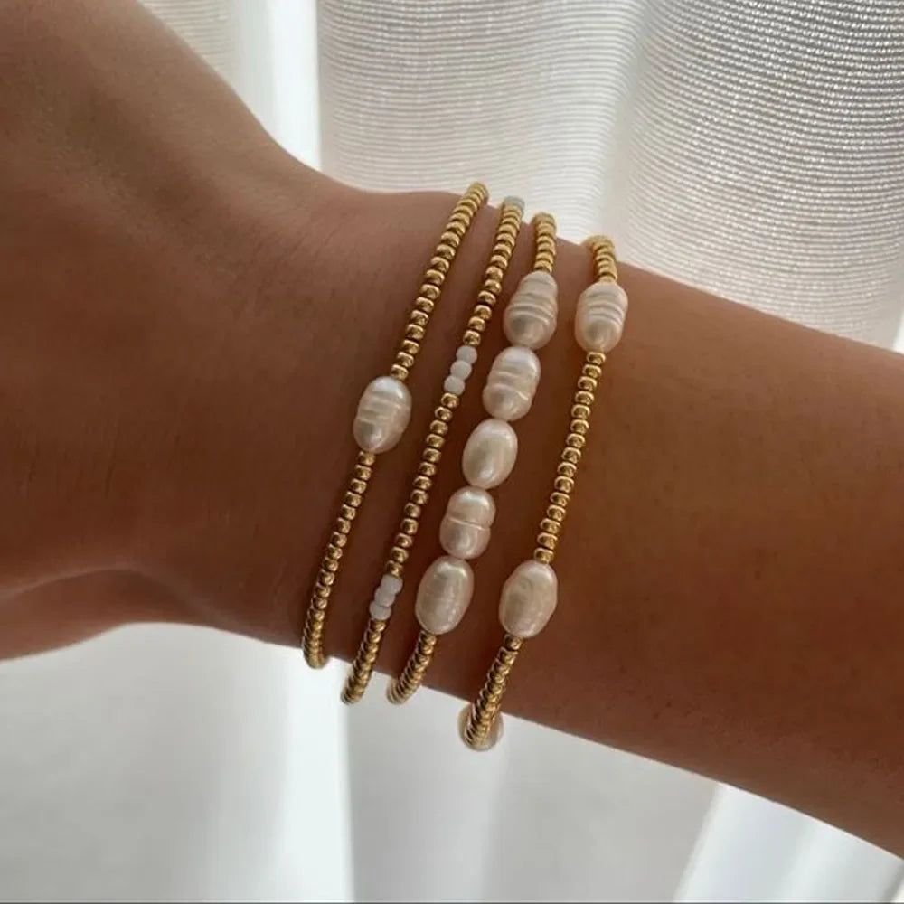KKBEAD Natural Pearl Bracelet Set Jewelry for Women Gold Plated Miyuki Pulseras Mujer