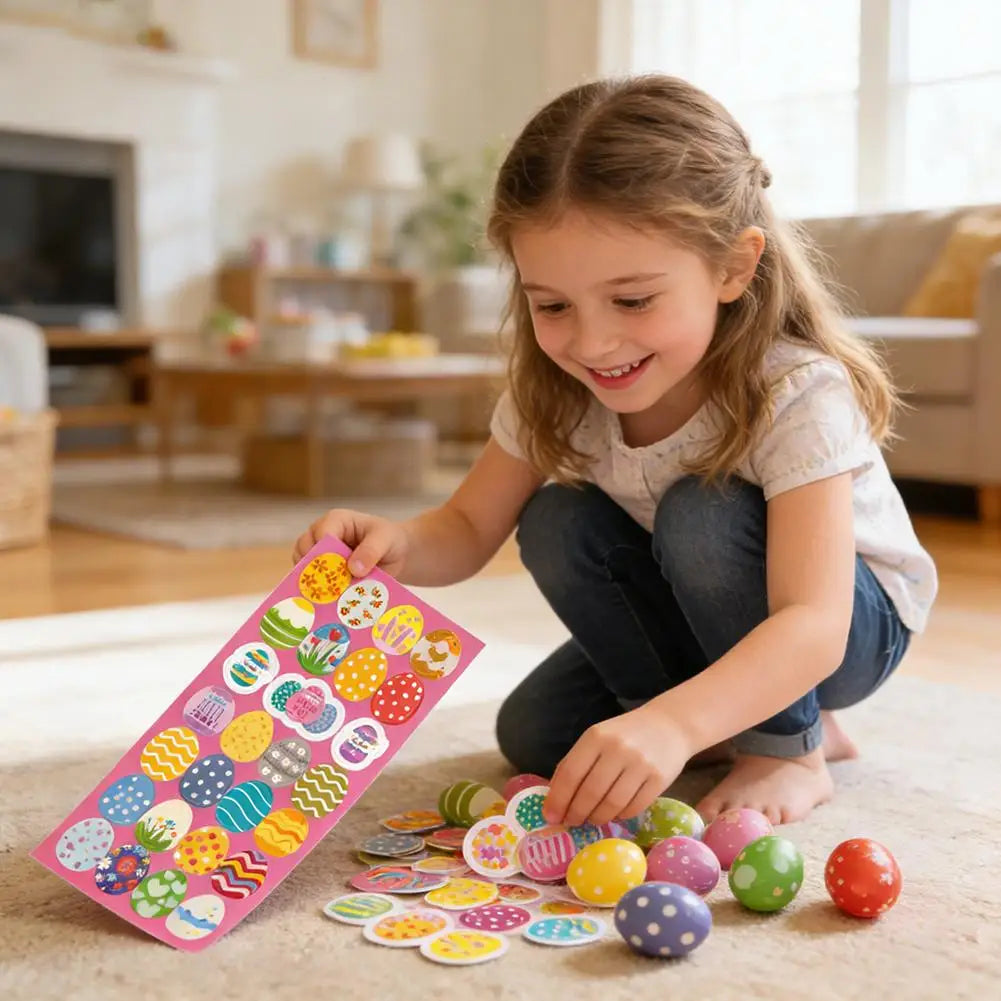 6 Sheets Cartoon Rabbit Easter Egg Stickers Cute Kids DIY Craft Party Favor Scrapbook Diary Album Decor Sticker