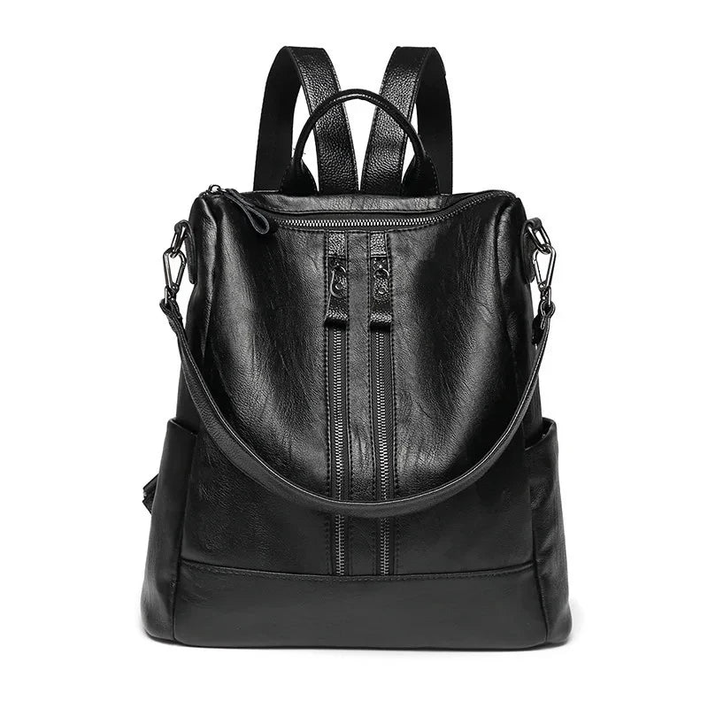 Women Soft Leather Backpack School Black Casual Multifunctional College Bag Large Capacity Shoulder Bags Travel Tote Backpack