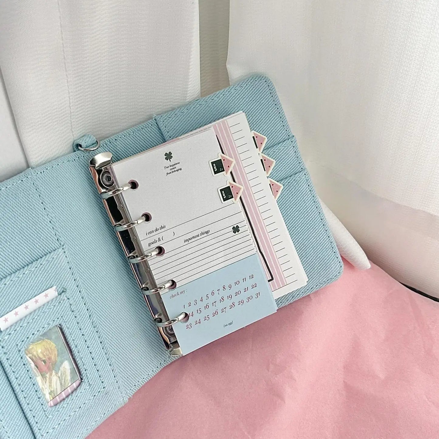 Denim M5 Mini Binder Notebook with Clear Window Pocket Aesthetic Portable Journal DIY Decor Binder Scrapbooking Daily Planner