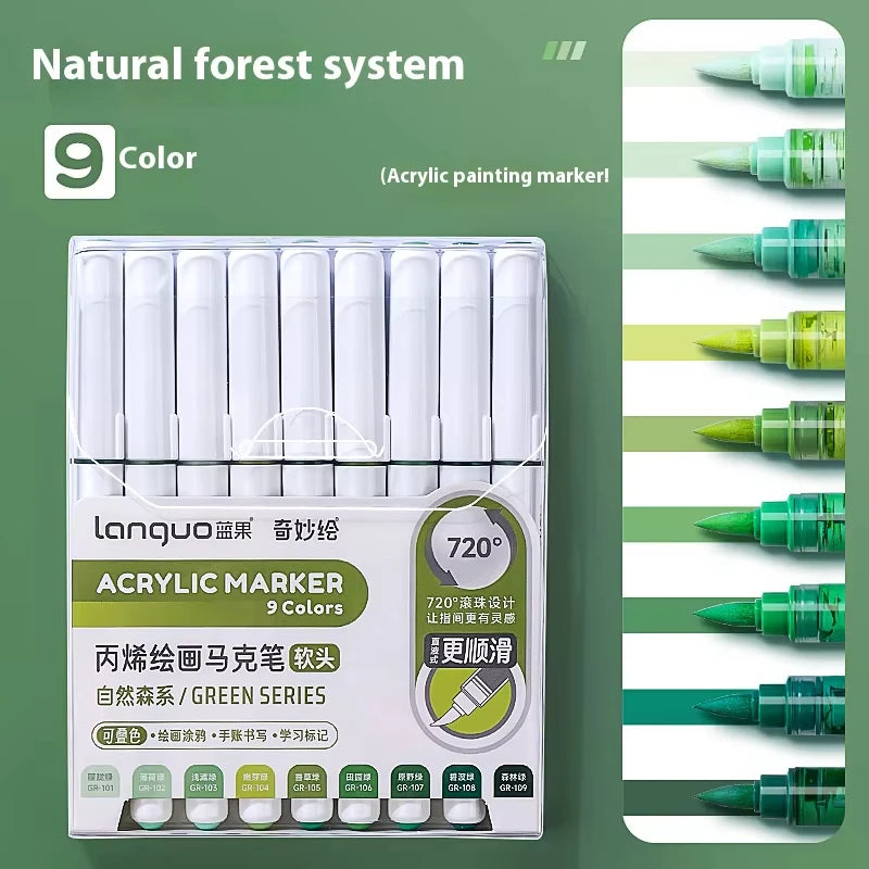 Acrylic Marker Set – Soft Brush Tip Paint Pens in Themed Colors, 9–45 Colors