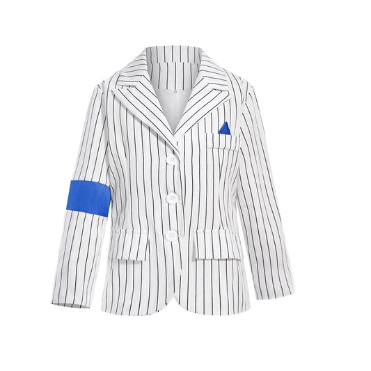 Kids Michael Jackson Cosplay Costume White Stripe Suit Gold Pants Full Set Hat Tie Armband  Pop Star Halloween Carnival Outfit