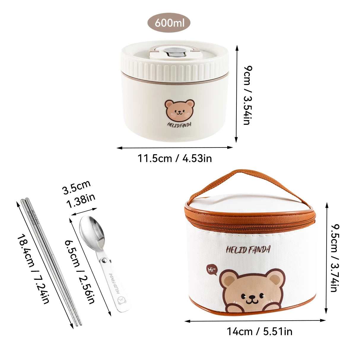 WORTHBUY Portable Cute Bear 304 Stainless Steel Insulated Bento Lunch Box Microwave Sealed Lunch Container For Kids  Students