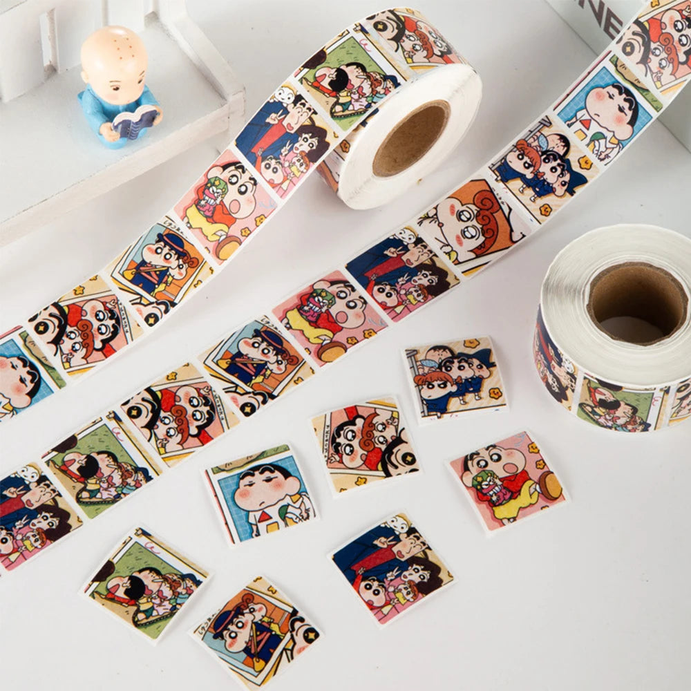 500pcs Kawaii Anime Crayon Shin-chan Stickers Roll Funny Cartoon Decoration Decals DIY Laptop Stationery Kids Reward Sticker Toy