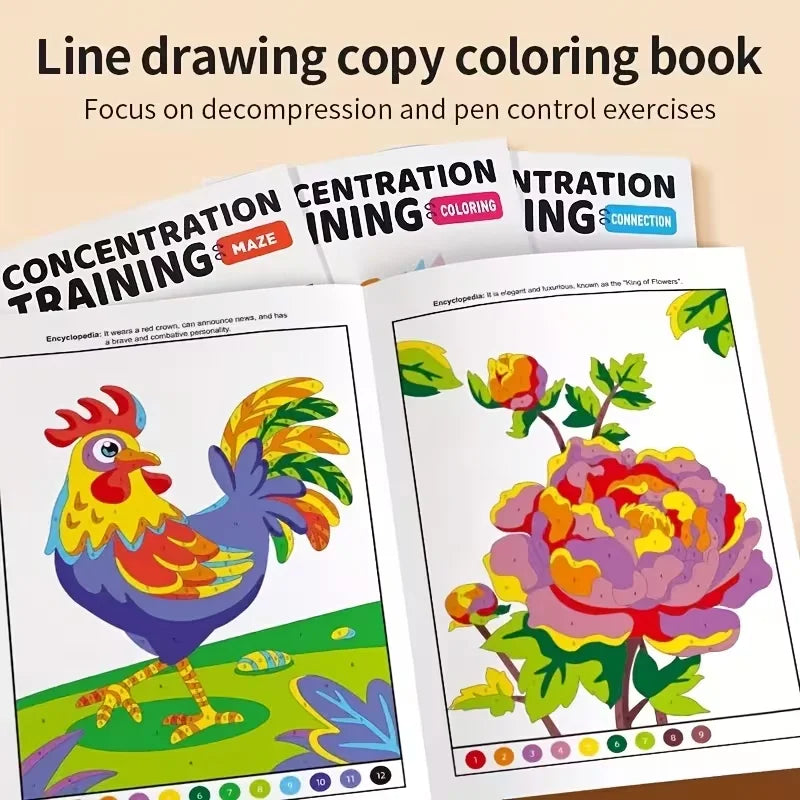 Concentration Training Coloring Book for Kids Pattern Coloring Pages Stress Relief Art Activity Book Creative Painting Book