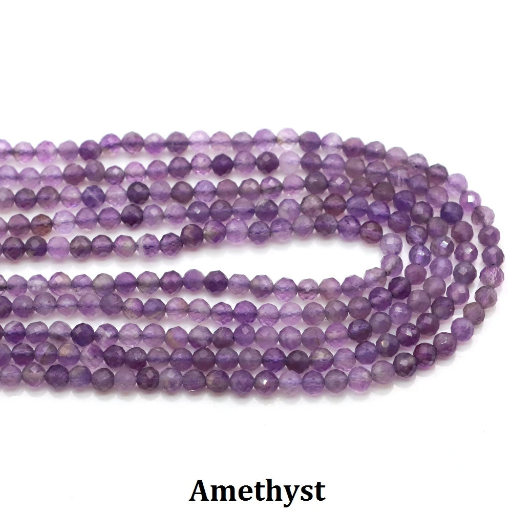 2 3mm Natural Faceted Amethyst Garnet Tourmaline Gem Stone Beads Round Mineral Bead for Jewelry Making DIY Bracelet Accessories