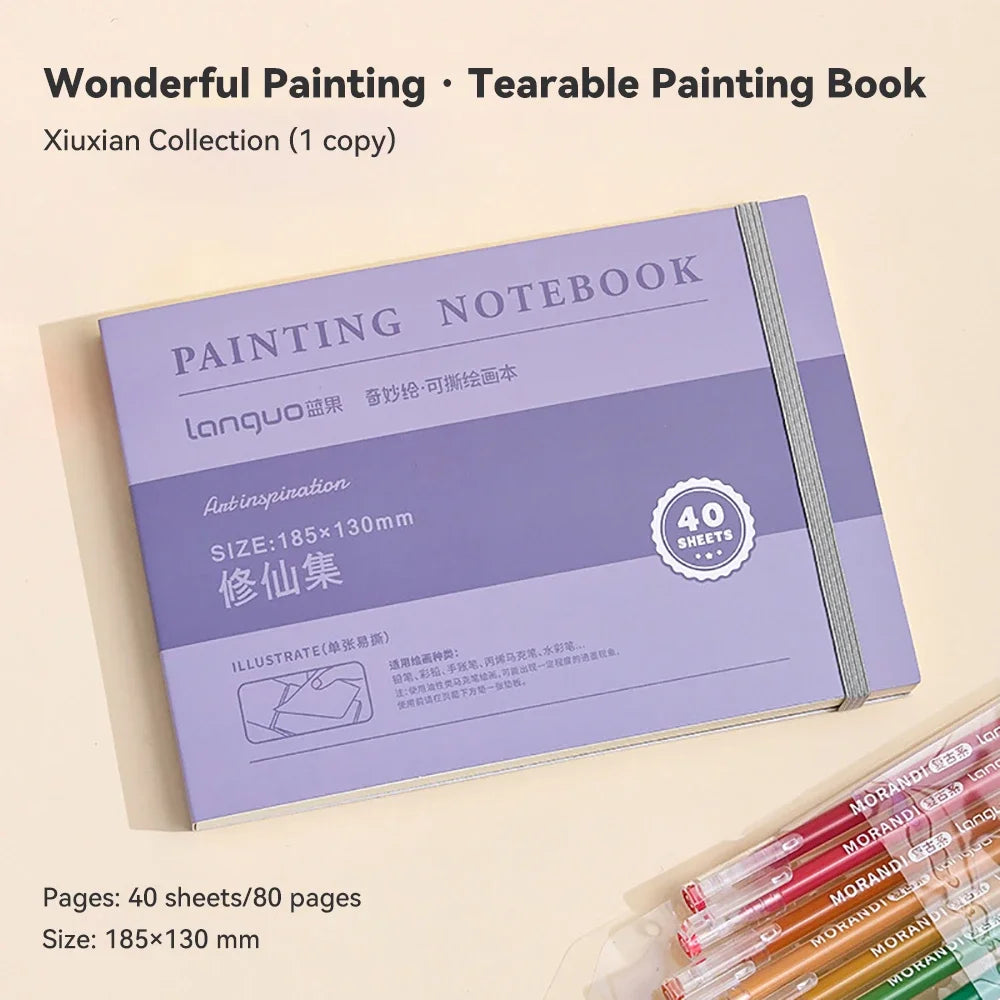 Languo Tearable Drawing Notebook Sketchbook Handbook 250gsm Paper 40sheet Mini Book for Watercolor Acrylic Marker Pen Gouache