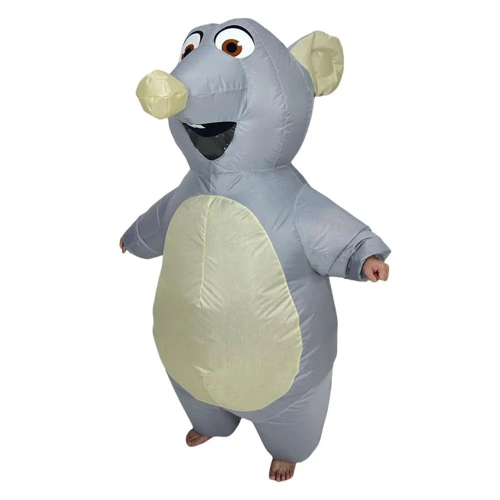 Adult Inflatable Grey Mouse Costume Funny Animal Fancy Dress Outfit Halloween Party Cosplay Jumpsuit for Men and Women