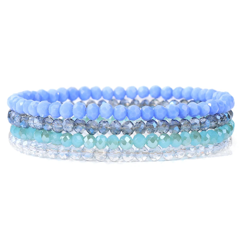 4Pcs/Set Crystal Bracelets For Women Girls Natural Stone Beads Bracelets Grey pink White blue series Crystal Fashion Jewelry