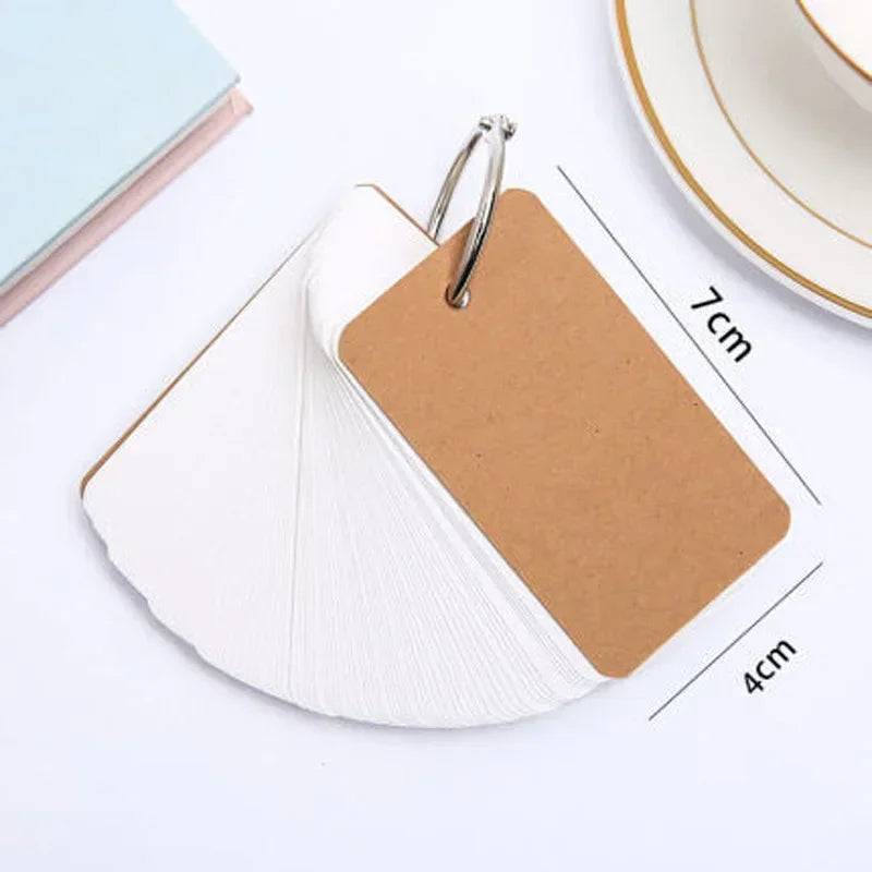 100 Sheets Kraft Paper Blank Flashcards with Binder Rings Spiral Notepads Kids Mini Notebooks Study Cards Book Kawaii Stationery