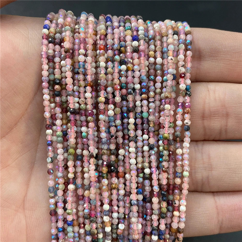 2mm 3mm 4mm Faceted Natural Stone Pink Rose Quartzs Crystal Beads Round Amethysts Loose Beads for DIY Jewelry Making Necklace