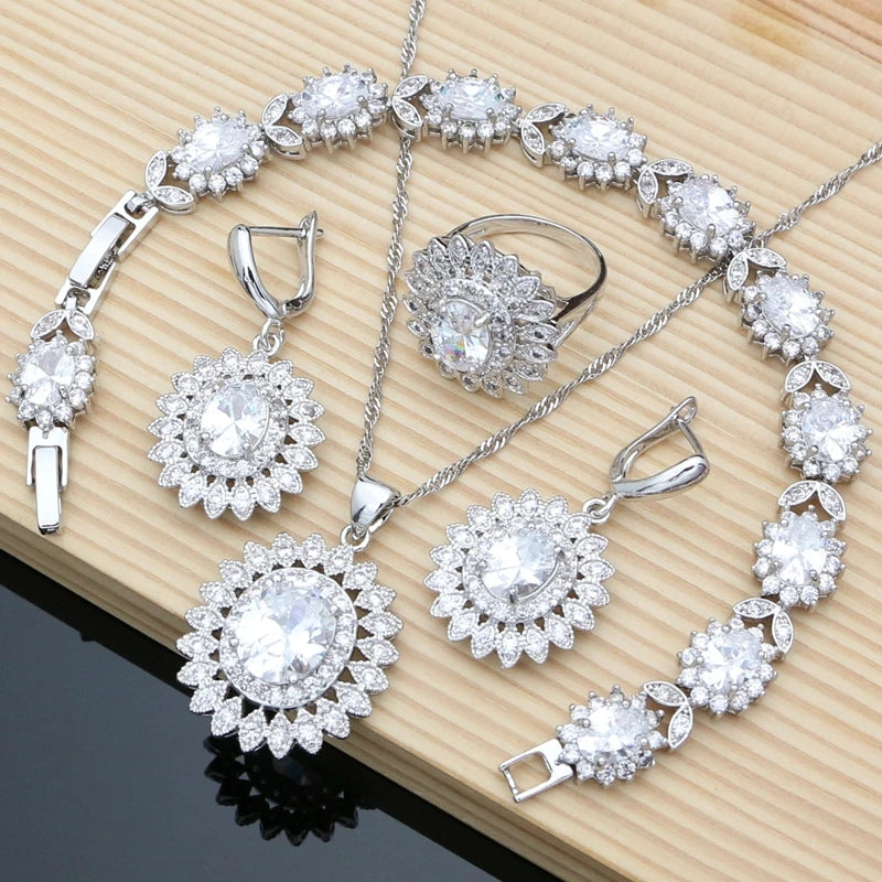 Natural Oval Blue Zircon White CZ Silver 925 Jewelry Sets For Women Party Earrings/Pendant/Necklace/Rings/Bracelet Dropshipping