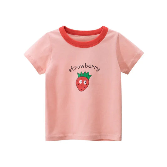 2-8T Heart Print Girls T Shirt Summer Toddler Kid Baby Clothes Short Sleeve Cotton Tshirt Childrens Cute Tee Top Infant Outfit