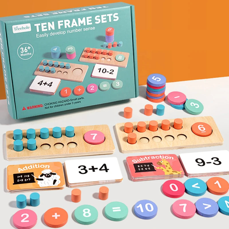 Children's Wooden Number Board Cognitive Matching Addition Subtraction Operation Montessori Logical Thinking Training Math Toys