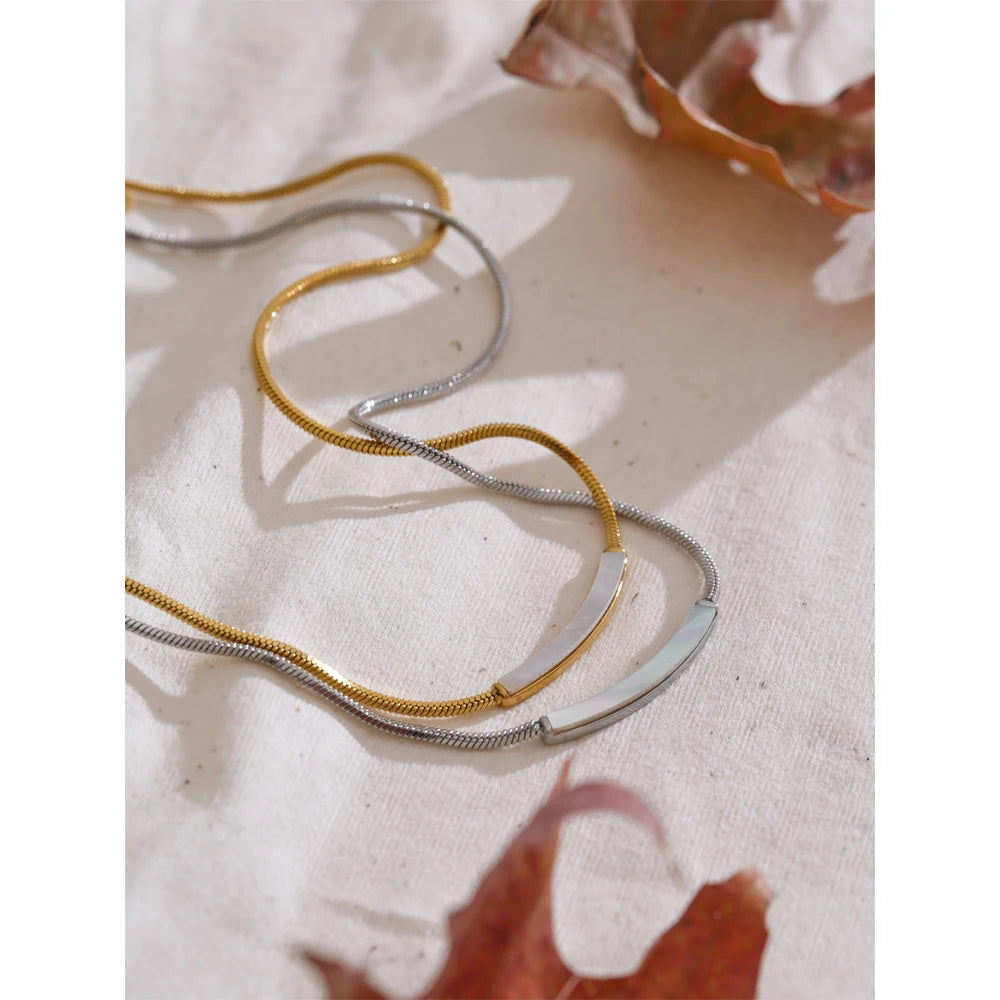 Yhpup Stainless Steel Natural Shell Chain Necklace Gold Silver Color Stain Less Metal Modern Jewellery Waterproof Daily Gift
