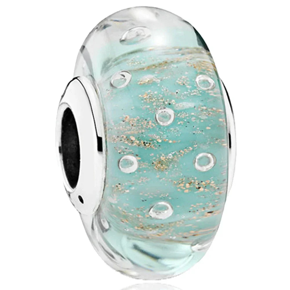 2025classic 925 Sterling Silver Colored Flower Leaf Cosmic Rainbow Murano Glass Charms Beads Fit DIY Bracelet Women Jewelry Gift