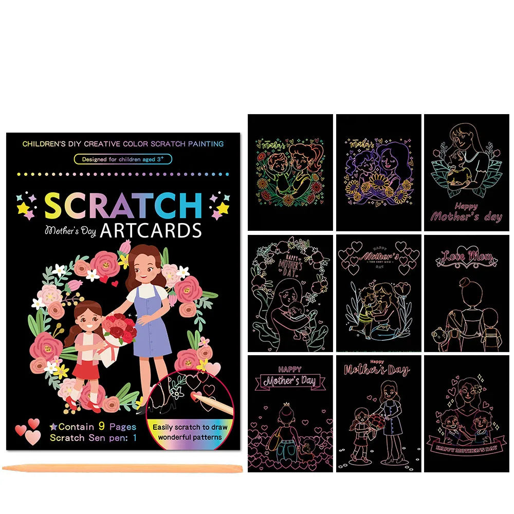 Children Scratch Painting Set Magic Rainbow Colors Scratch Art Painting Card Books Early Education Template Drawing Toys For Kid