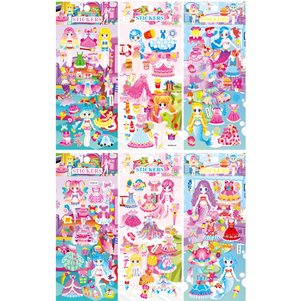 6Sheets 3D Bubble Sticker Car Truck Dinosaurs Marine Animals Cartoon Decals WaterproofKids Funny Educational Decals Toys