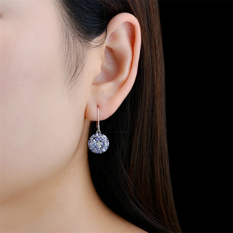 Natural Tanzanite Sterling Silver S925 Women Drop Earring 2.3 Carats Genuine Gemstone Classic Exquisite Style Fine Jewelrys