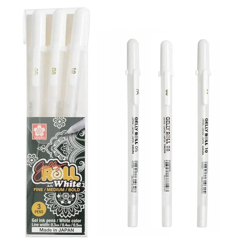 1/3PCS SAKURA Gelly Roll Gel Pens Highlight Marker for Journaling Art Drawing Classic White Ink Assorted Point Fine Medium Bold