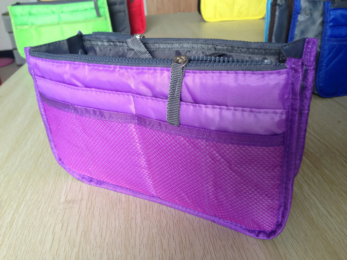 Women Cosmetic Organizer Bag Nylon Travel Insert Organizer Handbag Foldable Large Capacity Insert Bag Liner Makeup Tote