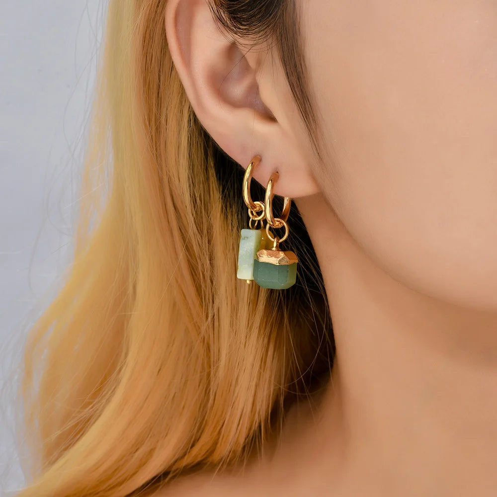 Vintage Natural Stone Agate Classic Drop Earrings Simple Crystal Rectangle Bead Asymmetric Earrings Bohemia Jewelry Female