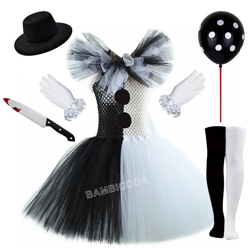 The Clown Costume Terrifier Art Girl Black White Fancy Tutu Dress Horror Joker Dress for Girls Halloween Carnival Party Costumes