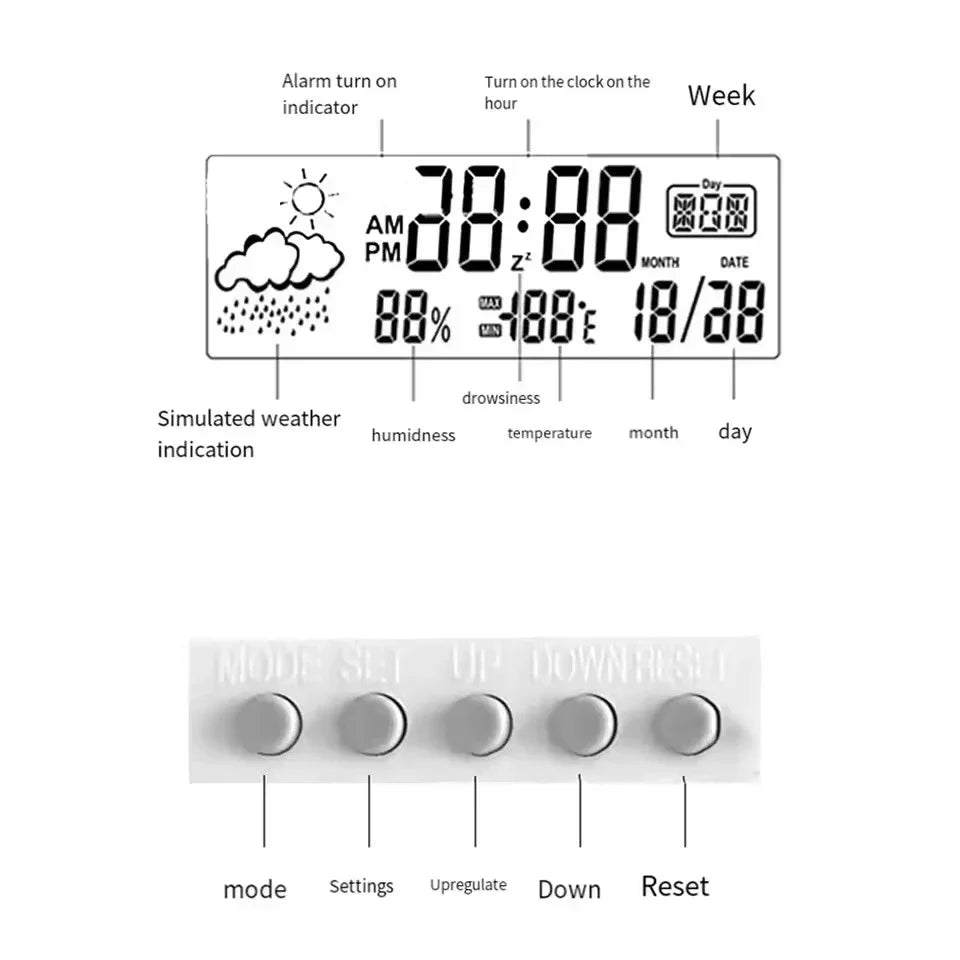 Electronic Clock Temperature Humidity Meter Weather Station for Home With Alarm LED Thermometer Thermo-Hygrometer Multifunction