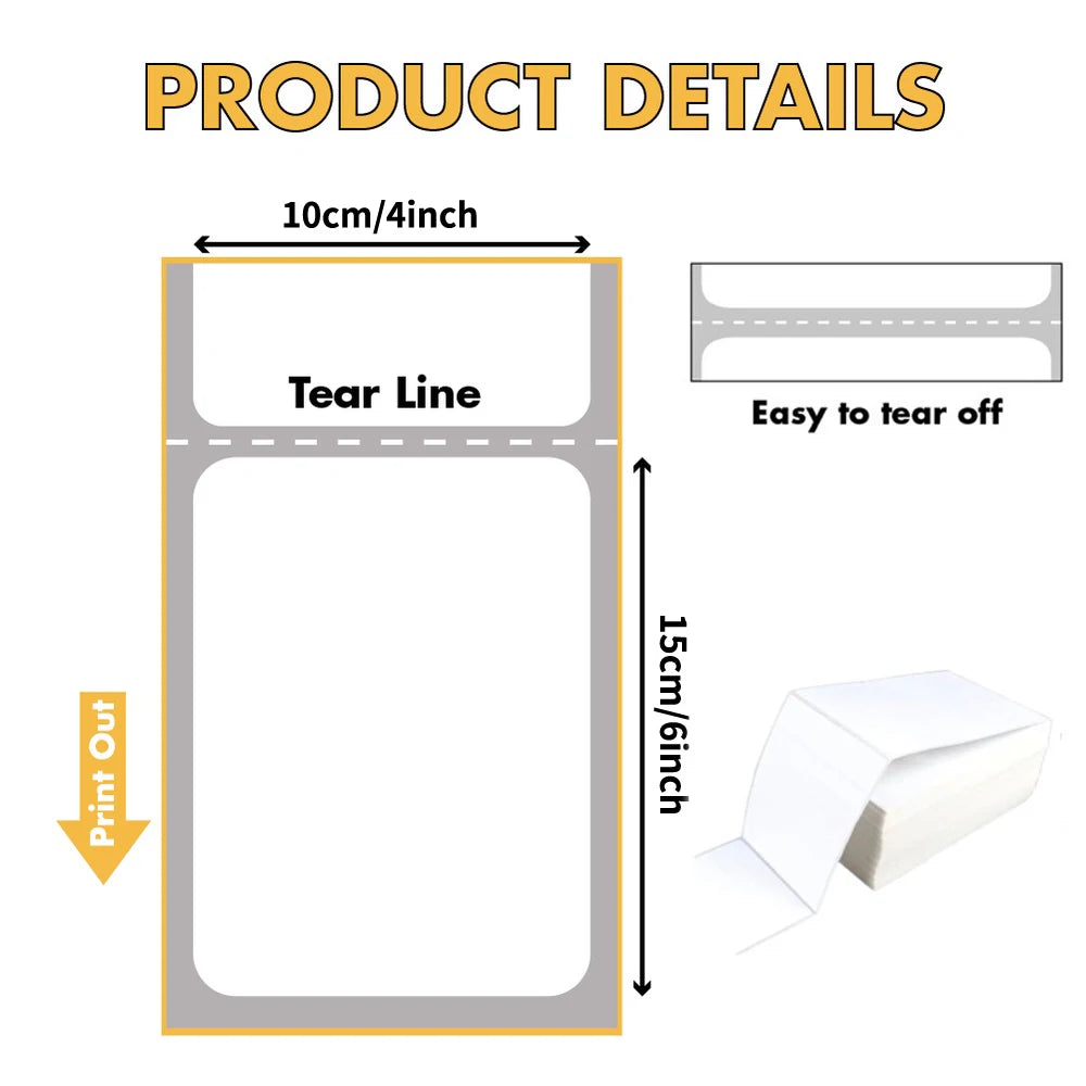 4x6inch Thermal Printer Papers 100x150mm White Labels Sticker For Shipping Labels DHL UPS Express LOGO Barcode For P50/D100/D200
