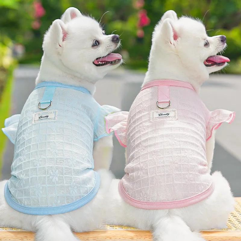 Dog Cooling Vest Thin Print Dog Clothes Summer Fashion Pet T Shirt Fly Sleeves Girls Dog Clothing Chihuahua Bichon Puppy Vests