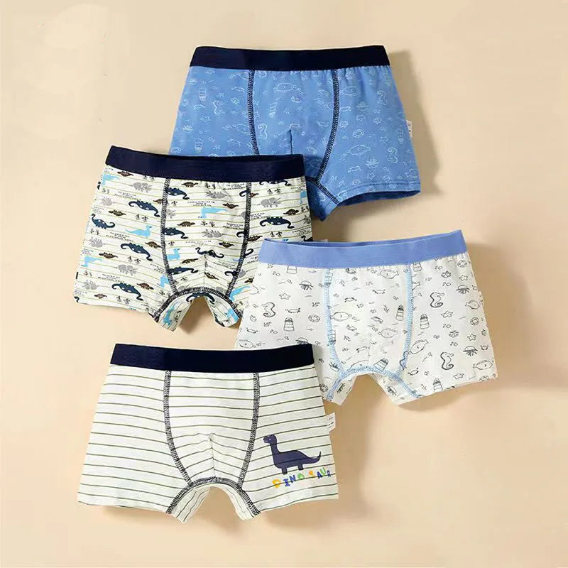 4pcs Children's Underwear for Boys Cotton Cute Dinosaur Shorts Panties Fashion Teenage Breathable Soft Boxers Toddler Underpants