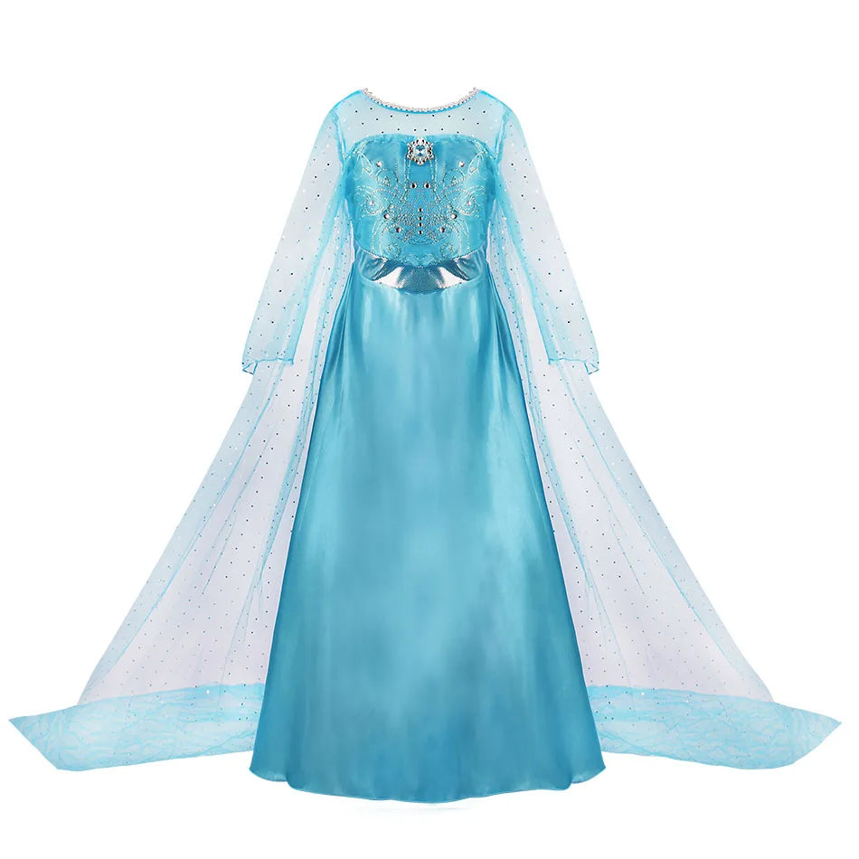 Princess Dress for Girls Elsa Anna Cosplay Costume Kids Jasmine Belle Cinderella Aurora Halloween Christmas Party Elegant Dress