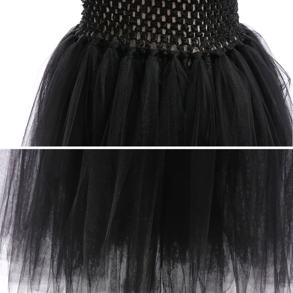 Girls Evil Witch Costume – Black Tulle Dress for Halloween & Fantasy Parties, Ages 2–12