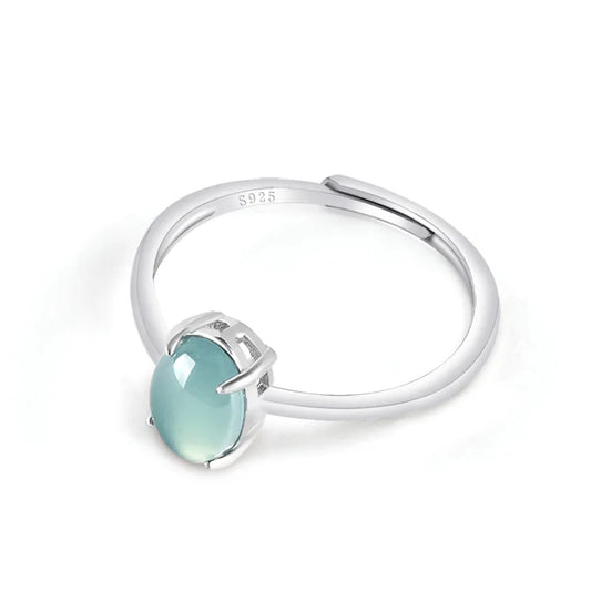 S925 Silver Natural A-grade Jade Blue Water Elliptical Egg Face Ring Ice Seed Jadeite Fashion Women's Gifts Jewelry Adjustable