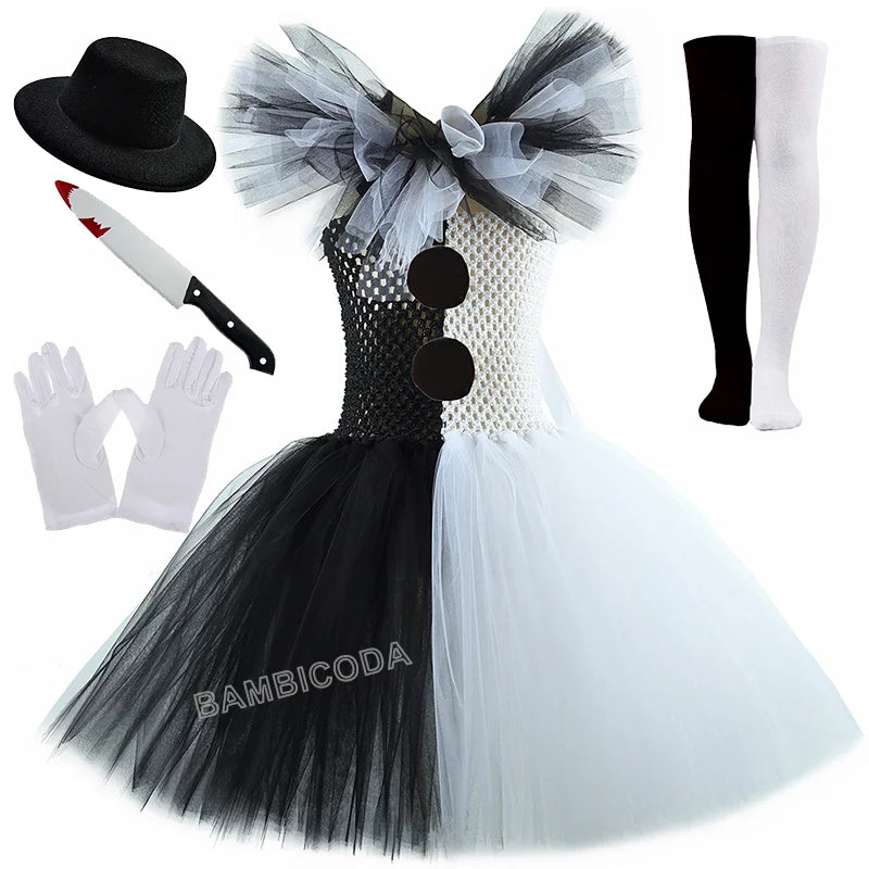 The Clown Costume Terrifier Art Girl Black White Fancy Tutu Dress Horror Joker Dress for Girls Halloween Carnival Party Costumes