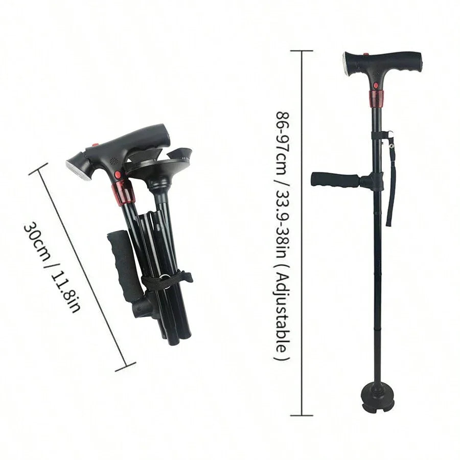 Collapsible Telescopic Folding Cane Elder Cane LED Walking Trusty Sticks Elder Crutches for Mothers The Elder Fathers with Alarm